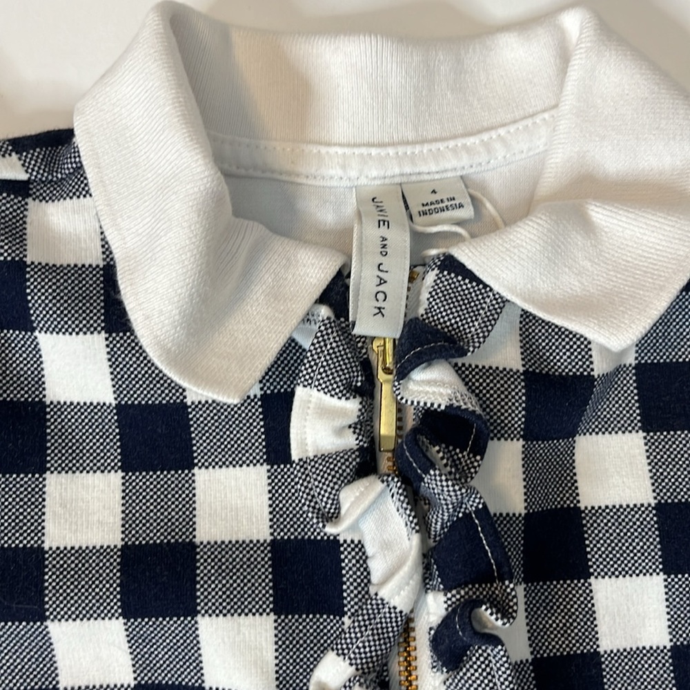 Janie and Jack Navy Gingham Peter Pan Collar Ruffle Top Girls Size 4 - Picture 3 of 7